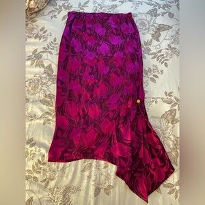 Vintage Pull On Pink Floral Embossed Asymmetric Hem Midi Skirt Medium Fairy Boho